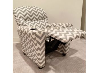 Grey And White Chevron Print Upholstered Children's Recliner