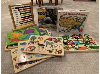 Mixed Lot Of Children's Games And Wooden Puzzles Including Melissa & Doug