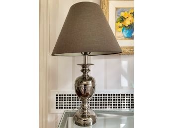 Shiny Chrome Table Lamp With Linen Shade