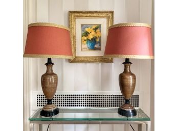 Pair Of Matching Table Lamps With Linen Shades