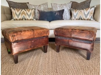 Set Of 2 Leather Upholstered Ottomans