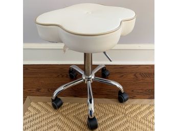 White Faux Leather Adjustable Stool With Chrome Base