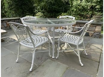 White Cast Aluminum Glass Top Patio Table And 4 Chairs