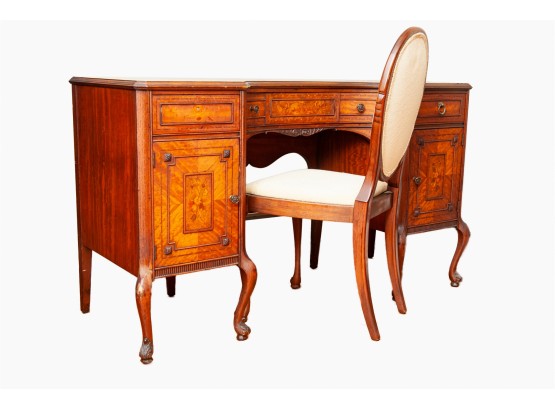 Gorgeous Antique French Marquetry Desk & Chair