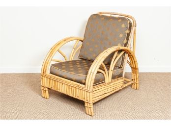 Vintage Bamboo Chair With Star Patterned Upholstery