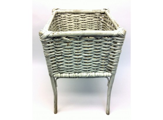 Painted White Wicker Plant Stand Square Decorative Holder