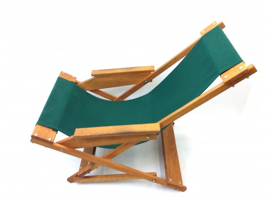 Vintage Green Cloth Wood Folding Collapsible Chair
