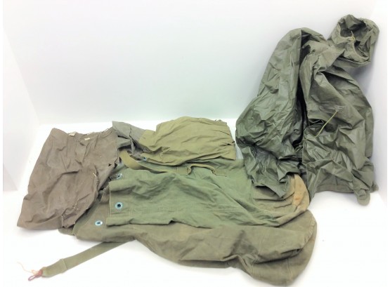 Mixed Lot Vintage Olive Drab Military Items Rain Poncho Bags Pouches