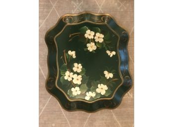 Hand Painted Vintage PILGRIM Tole Dogwood Tray In Green