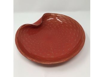 Murano Fratelli Toso 10.5' Chinese Orange Folded Rim Aventurina Bullicante Bowl