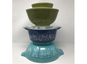 Lot/5 Vintage PYREX Rare Blue Butterprint  Cinderella Bowl Verde Mixing Bowls &