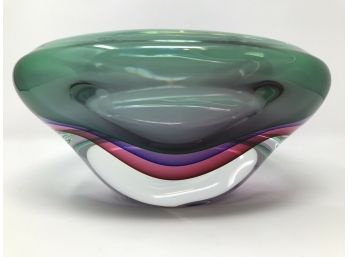 Large Vintage SALVIATI Sommerso MURANO Heavy Cased Glass MODERNIST Bowl