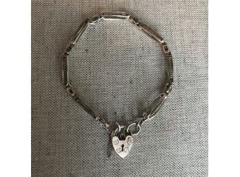 Antique Victorian Sterling Silver Gate Bracelet W/ Heart Padlock Closure
