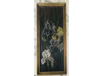 Antique Victorian IRIS Painting Oil On Wood Original Wood Gilt Frame