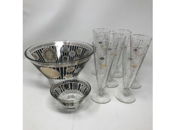 Game Day Mid Century Snacks & Beer 6 Sputnik Pilsner Glasses & Serving Bowl Set