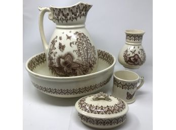 Rare Set Of 5 'Chestnut Time' Aesthetic Movement Dressing Boudoir Pottery
