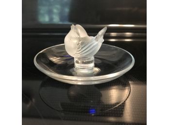Signed 'PINSON' By LALIQUE Crystal Ring Dish MSRP $237 Pin Tray Bird Sparrow Wren