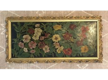 Antique Victorian PANSY Painting Oil On Wood Original Wood & Gesso Gilt Frame