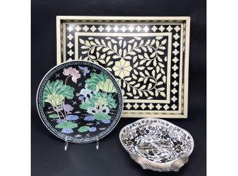 Decorative Grouping Including Chinese Export & Inlaid Tray