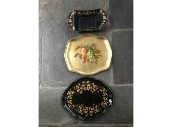 Lot/3 Vintage Hand Painted Tole Trays;