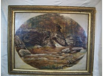 Antique Oil On Canvas Painting 'Richetts Glen' Wilke Barre Pa Rocks And Stream ($600)