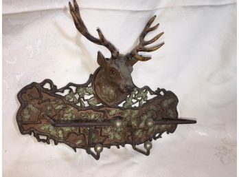 Antique Cast Iron Hanging Rack W/Deer Head - Great Original Paint - NICE PIECE !