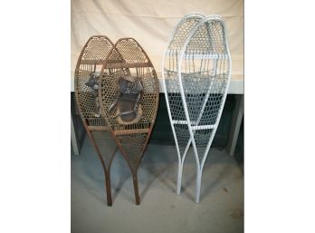 Two (2) Pairs Of Snow Shoes - One Pair Antique Wood / One Pair Aluminum  - NICE !