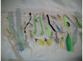 45+ Lot Of Fishing Flies & Lures  - LOTS OF TYPES & STYLES - With Storage Box