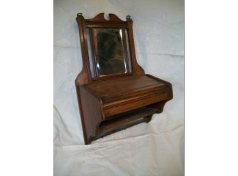 Beautiful Antique Victorian Hanging Tidy Box / Shaving Mirror C.1890/1910