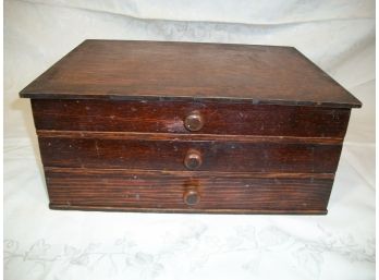 Antique Oak Three Drawer Box 1920's/30's - Was Used For Fishing Flys / Lures