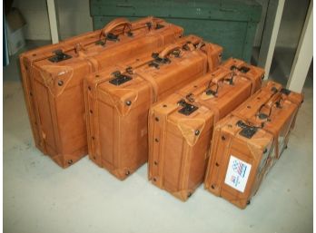 Fabulous Vintage Leather Luggage Set - Four(4) Piece Set - GREAT DECORATOR LOT !