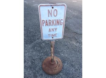 Vintage NO PARKING Sign With GREAT 'Gopher' Cast Iron Base - FOR YOUR MANCAVE !