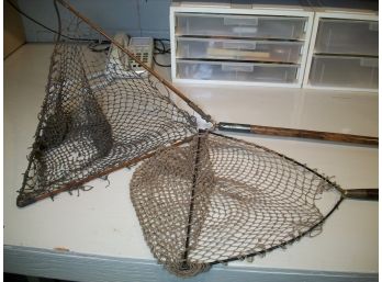 Two VERY Interesting Antique / Vintage Folding Fishing Nets - GREAT LOT !