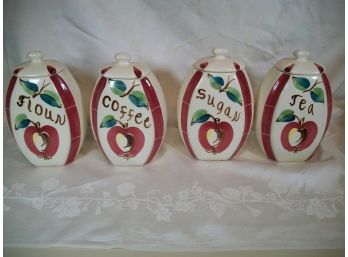 Set Of Four (4) - Purinton Slip Ware Canister Set -- Hand Decorated -   Rare Find