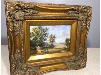 Lovely Small Antique Style Landscape - Ornate Gold Frame - Great Colors