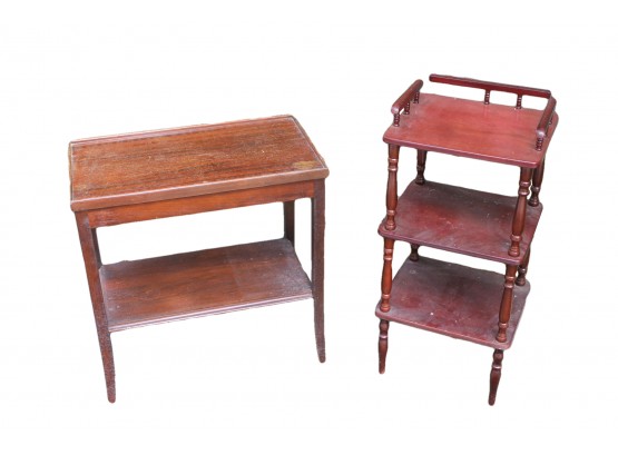 Set Of Two Side Tables - Cherry Telephone Side Table & Oak Mid Century Table
