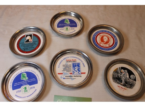Set Of 6 U.S. Postal Commemorative Issue Pewter Coasters By Donnelley Marketing