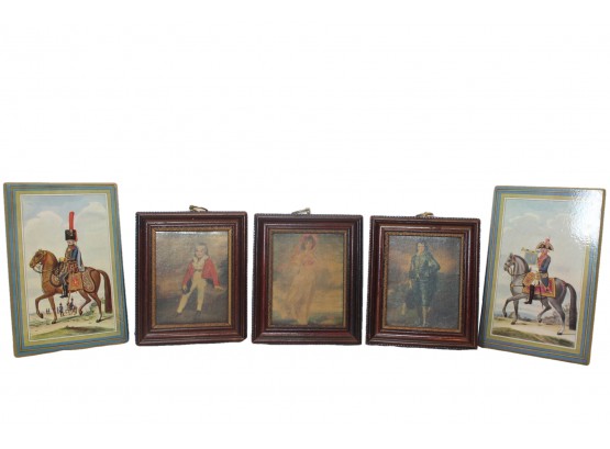Group Of 5 Art Prints Including Victorian Man, Woman & Boy Lithos & 2 Military Officer's On Horseback