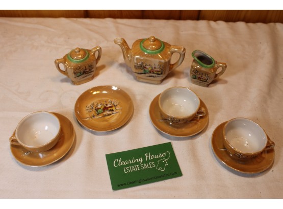 Vintage Japanese Child's Tea Set Including 3 Cups, 4 Saucers, Teapot With Lid, Sugar With Lid And Creamer