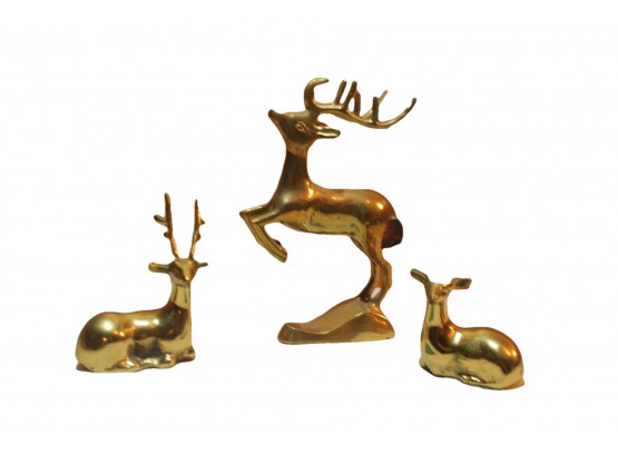 Set Of Three Vintage Brass Deer