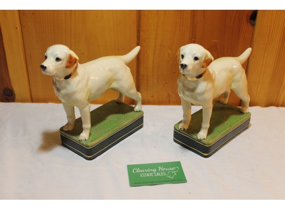 Pair Of Rare Takahashi Ceramic Crackle Labrador Dog Bookends From Japan