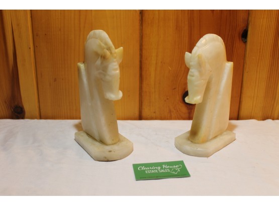 Pair Of Vintage Marble Or Alabaster Horse Bookends