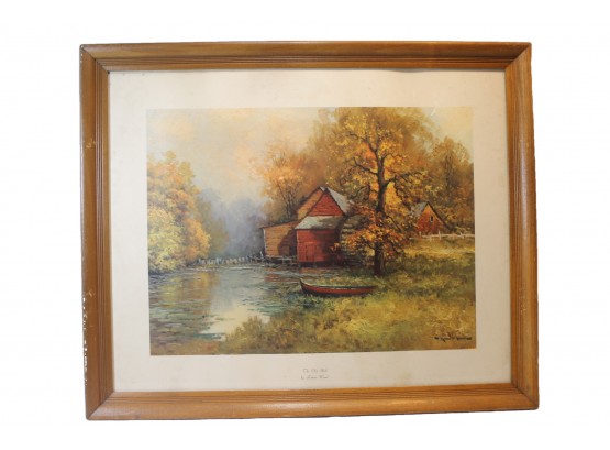 'The Old Mill' By Robert Wood - Wood Framed Litho By D.A.C. N.Y. 1950's