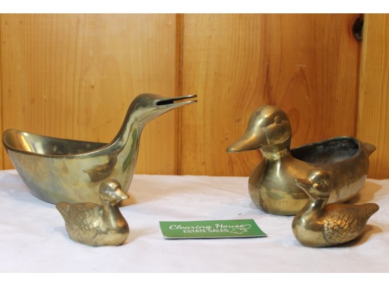 Collection Of 4 Brass Ducks - 3 Belong Together - Sits Inside