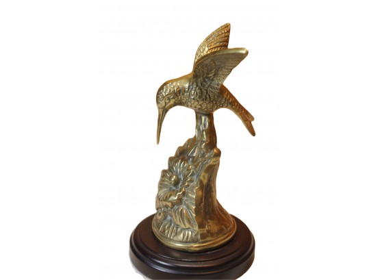 Brass Humming Bird On Wood Base Paperweight