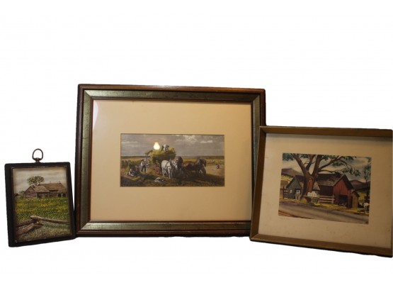 Group Of 3 Vintage Rural Signed Art Prints - 'Wayside Barn' By John Rogers & 'Americana' By Bruce K. Mitchell