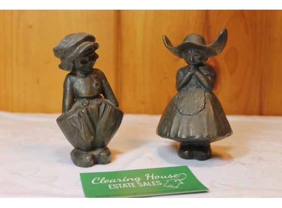 Vintage Dutch Boy And Girl Pewter/base Metal 4.75' Figurines