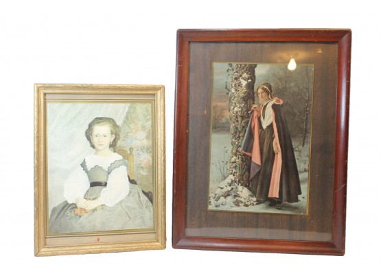 Pair Of Vintage Framed Art Prints - One By Renoir's 'Portait De Petite Fille'