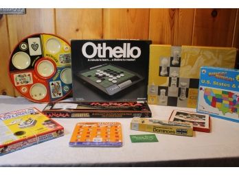 Collection Of Vintage Games And Puzzles Including Michigan Rummy, Othello, Dominoes, Mancala Etc.