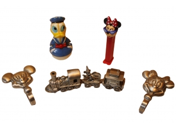 Walt Disney Collection Includes Vintage Mickey Mouse, Donald Duck, Minnie Mouse, Pewter Train Coat Hooks